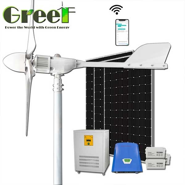 Home Use On / Off Grid / Hybrid System Solution Energy Complete Solar Wind Hybrid Horizontal Axis Wind Turbine 1KW 2KW 5KW