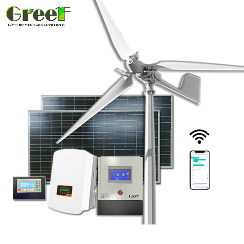 Roof Solar Hybrid Grid Tie Industrial Pitch Control Wind Turbine 5KW